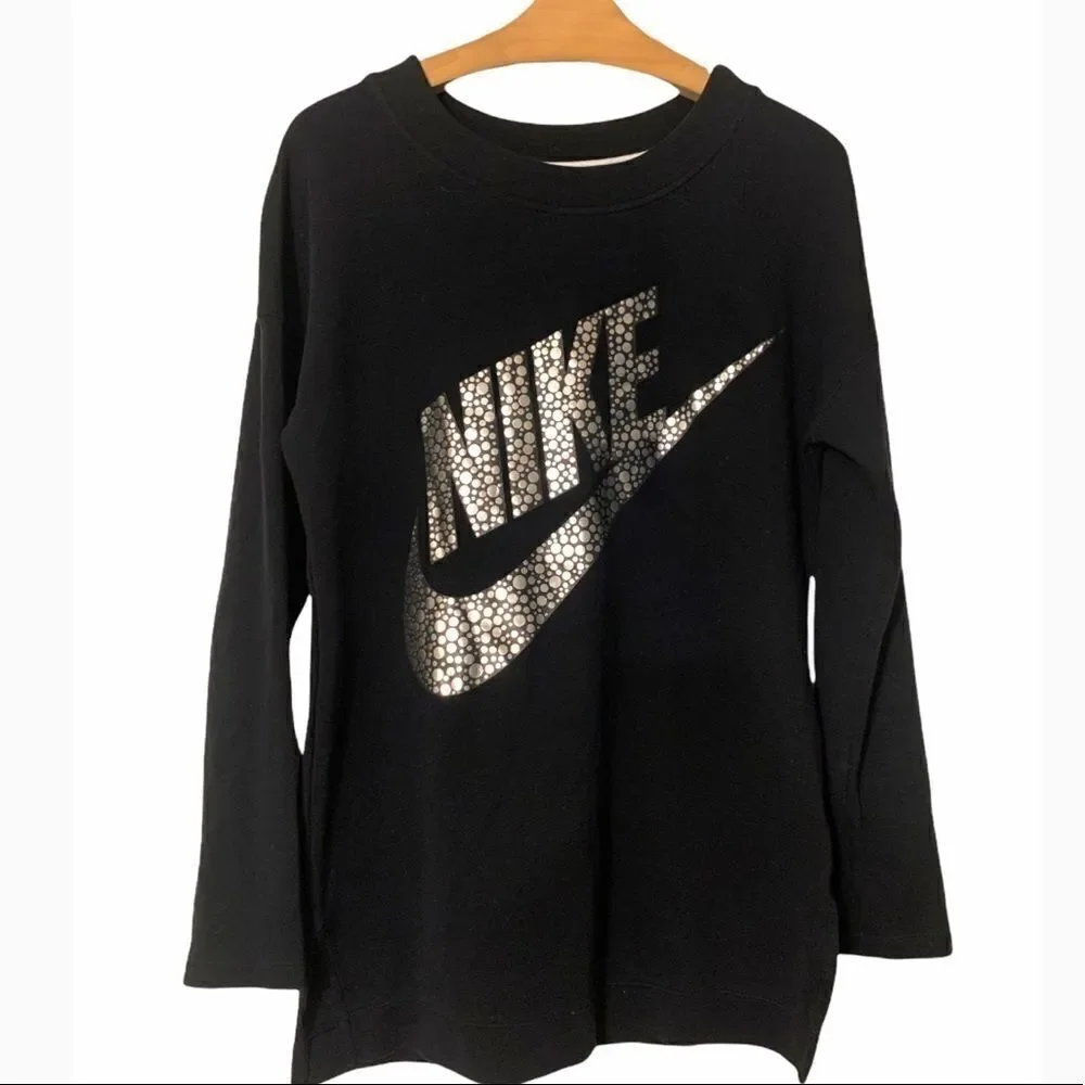 Nike Long Sleeve Top Crackled Metallic Silver Logo